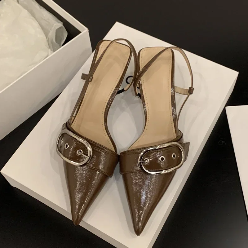 2024 New Mid Heels Pointed Toe Women Sandals Designer Walking Slippers Summer Fashion Party Pumps Mujer Zapatillas Sandals