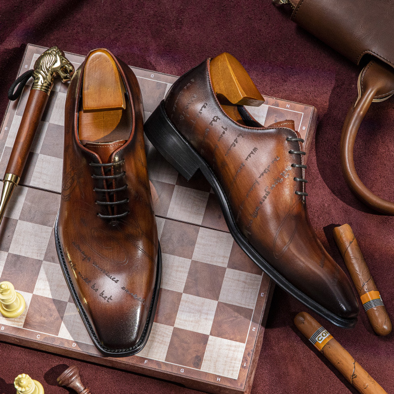 Luxury Handmade Real Leather Casual Oxford Men Dress Shoes Pointed Toe Genuine Leather Lace-up Wedding Shoes Black Brown