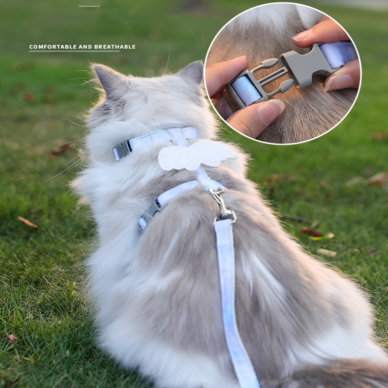 I-beam Cat Leash and Harness Set Adjustable Gradient Color Pet Harness and Leash Set with Wings Decoration To Prevent Breakaway