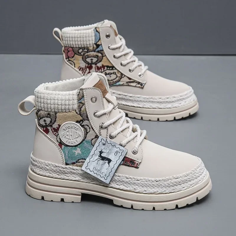 Men's Boots Autumn/winter Thick Sole High Top Lace-up Flat Heel New British Style Work Boots Casual Trend Man Boots