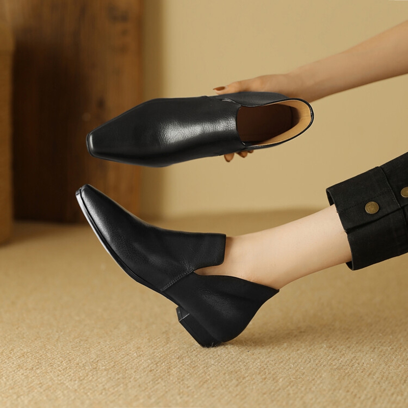 NEW Autumn/Spring Women Loafers Genuine Leather Shoes for Women Square Toe Chunky Heel Women Pumps Concise Shoes сапоги женские