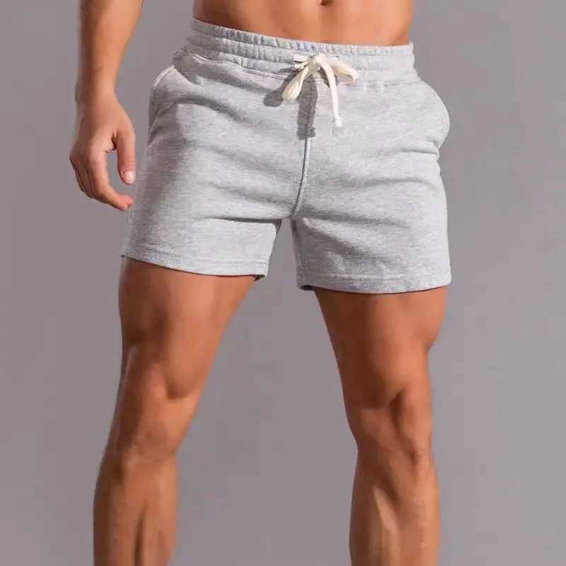 Mens summer fitness sports shorts American cotton gray running training casual stretch squat pants Y240914