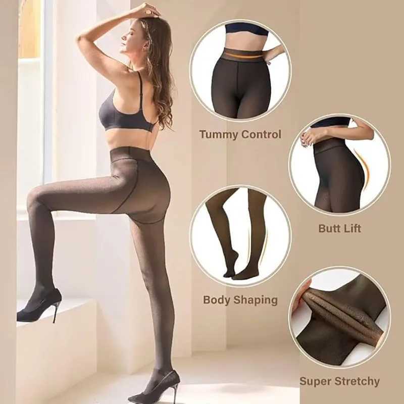 Fleece Lined Tights for Women Thermal Pantyhose Fake Translucent Winter Warm Tights Stretch High Waisted Thick Leggings L001X240914
