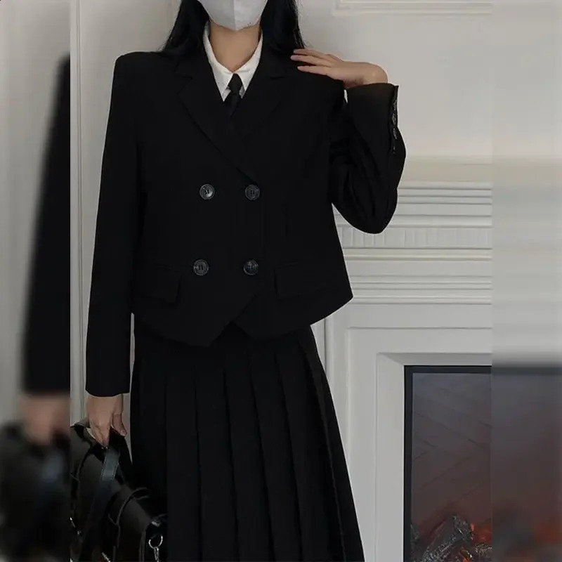 Womens fashionable casual suit 9-point dress two-piece autumn/winter solid color jacket set 240905