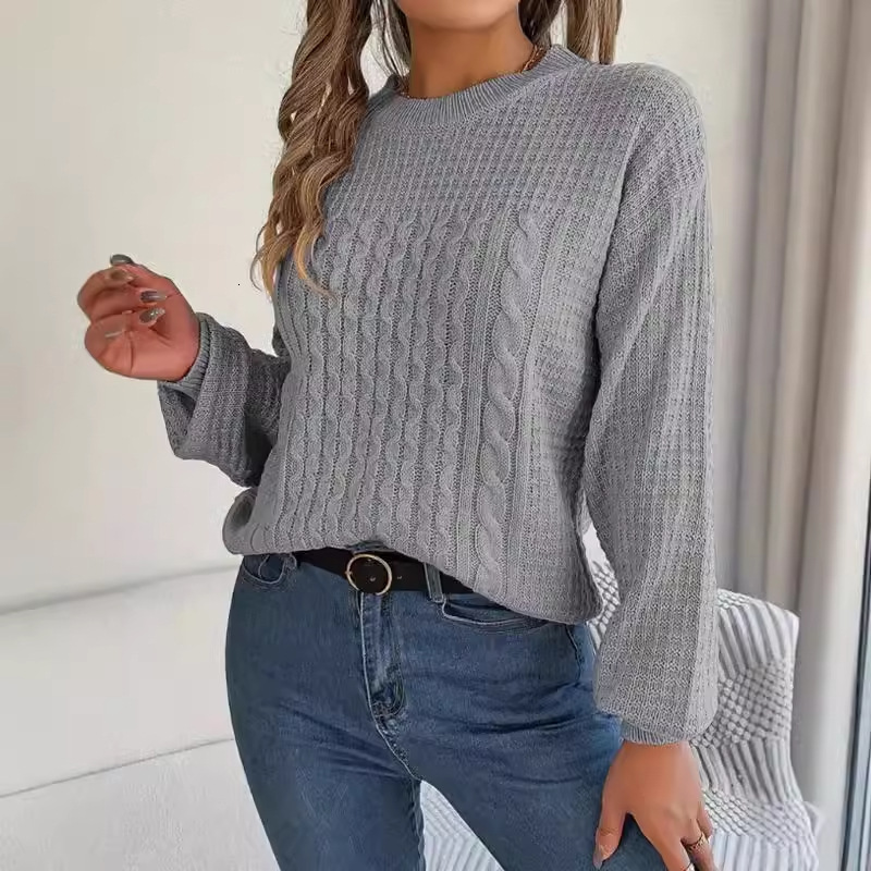 dongdumaoyi New Women's Sweater Fashion Pullover Round Neck Long Sleeve Fried Dough Twists Thread Knit F0914#43