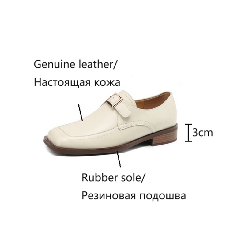 Spring NEW Loafers Genuine New Leather for Square Toe Chunky Heel Women Pumps Slip-on Buckle Oxfords Shoes 0fd3 Oxds