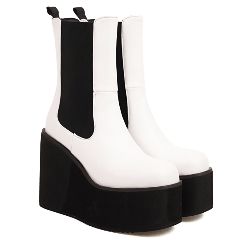Ankle Platform Boots For Women Shoe Black White Wedges High Heels Goth Boot Casual Autumn Winter Shoes Female Waterproof d371 s