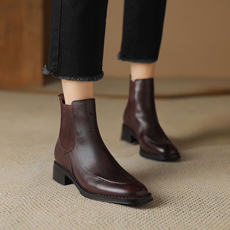 2024 Winter Genuine Retro Fashion Ankle Boots Square Toe Women Real Leather Shoes 29ca