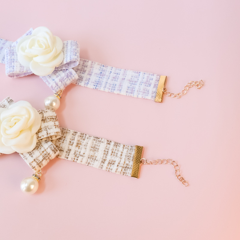 Adjustable Cat Collar,Pet Collars Small Cat Dog Ornament Lace Bow Knot Pearl Scent Rose Ornament Cat Collar for Cats and Puppies