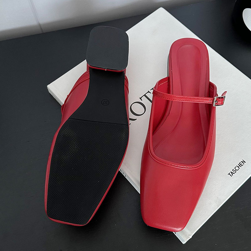 Female New Designer Fashion Square Toe Ladies Sandals Red Footwear Flats Slippers Mules Shoes New For Women 00dd
