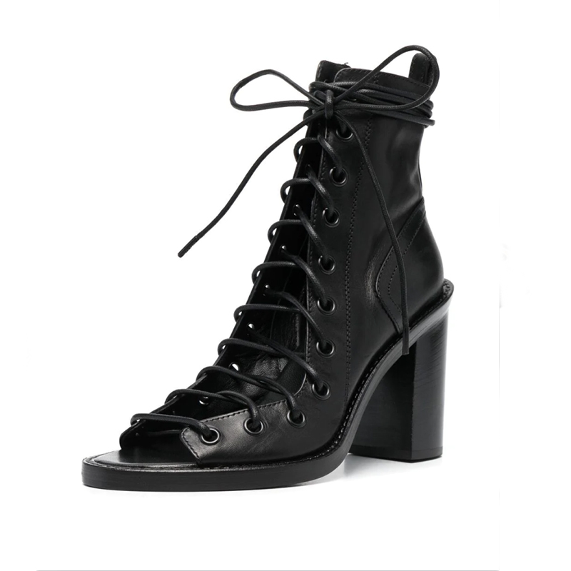 Size JOZHAMTA 35-43 Women Gladiator Sandals Summer 2025 Real Leather Thick High Heels Shoes Lace-Up Ankle Sandalias Party Dress 66a5