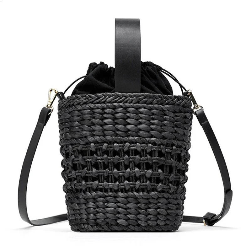 Handmade womens shoulder bag bucket handbag summer grass beach hollow cross messenger Bohemian 240913