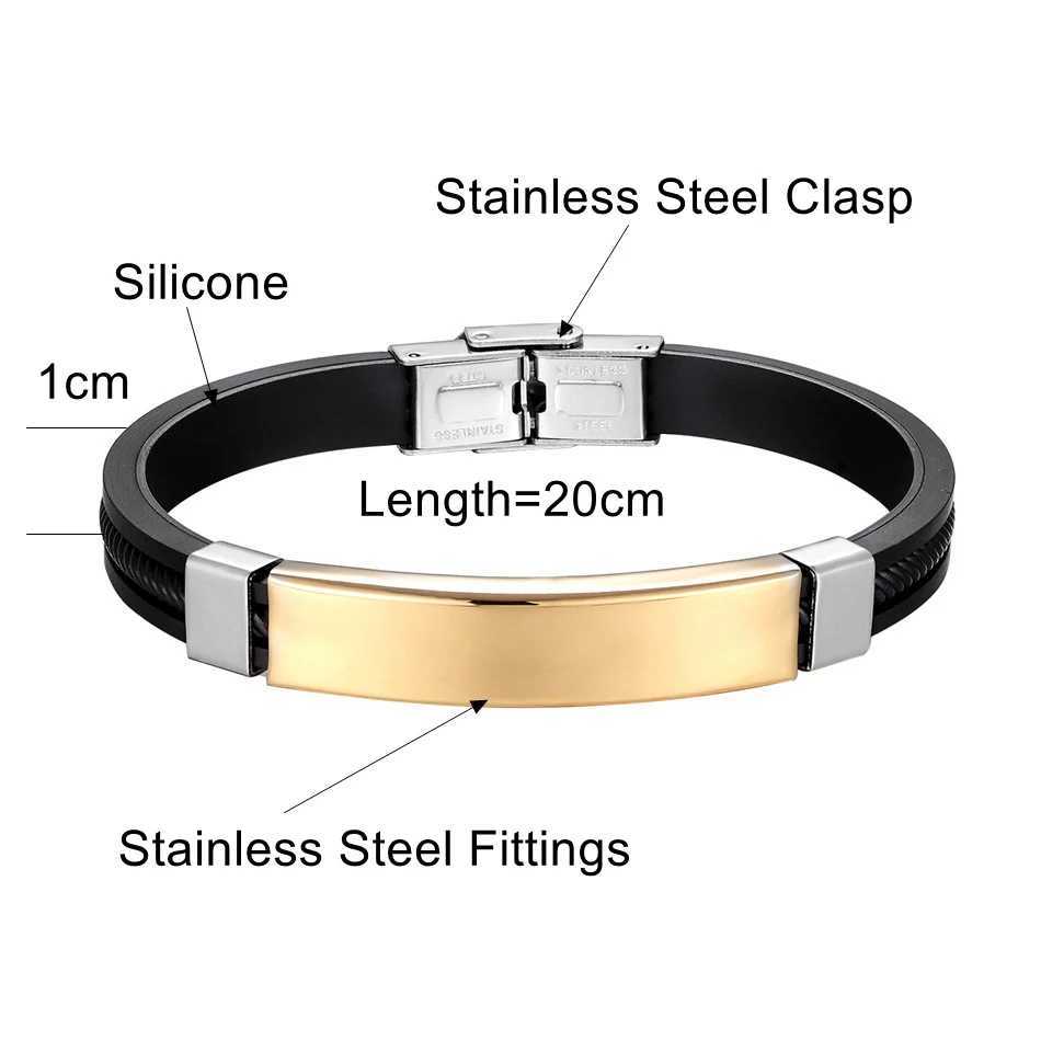 Charm Bracelets Stainless steel bracelets for men and women black silicone tape cuff bracelets jewelry 17cm 19cm 21cm cuff gifts Branzoletki Damskie J