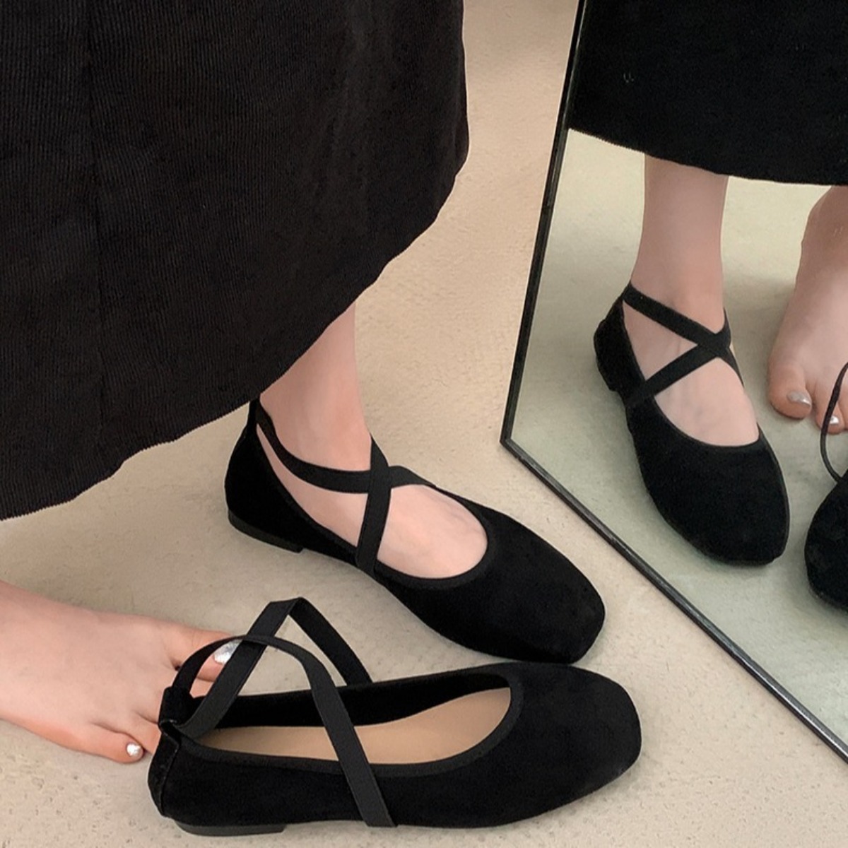 2024 New Spring Summer Flat Ballet Shoes Women's Shoes Retro Mary Jane Shoes Square Toe Shallow Mouth New Cross Women Loafers