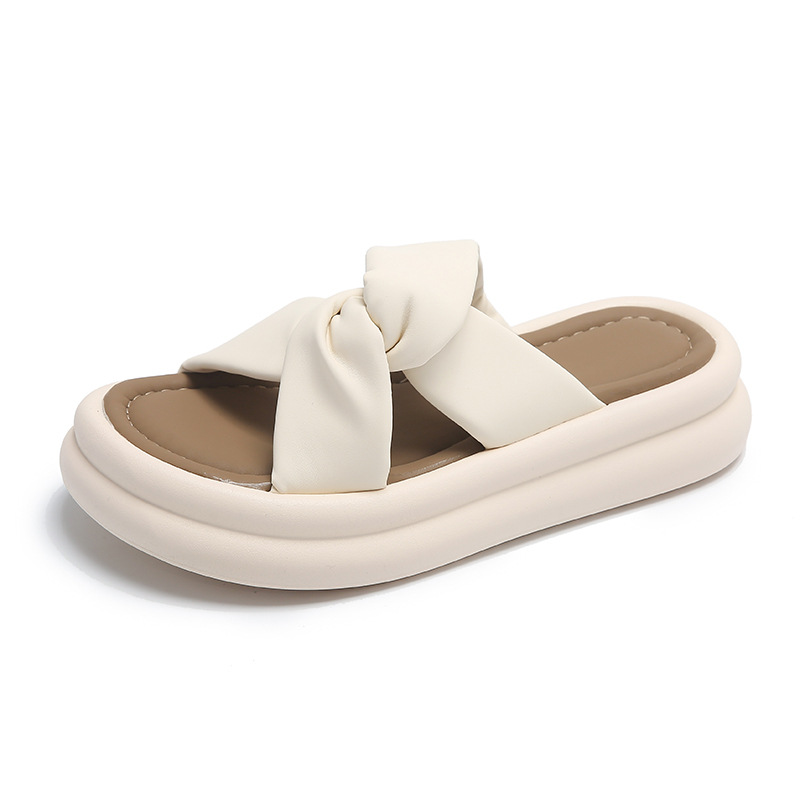 Slippers House Platform Shoes Low Slipers Women Slides Cross-Tied 2024 Designer Soft PU Hoof Heels Fashion Rome Rubber Ca 3a69