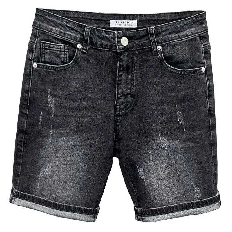 New Summer Mens Casual Jeans 2024 Knee Length Denim Shorts Black Designer Boyfriend Slim Stretch Five Pocket Denim Short PantsX240914