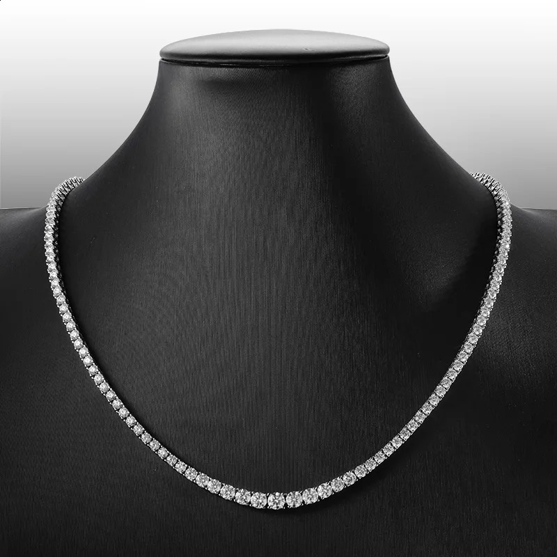 KNOBSPIN D Colored Silica Tennis Necklace 925 Pure Silver Plated 18K Gold Suitable for Women Men Hip Hop Party Jewelry 240912