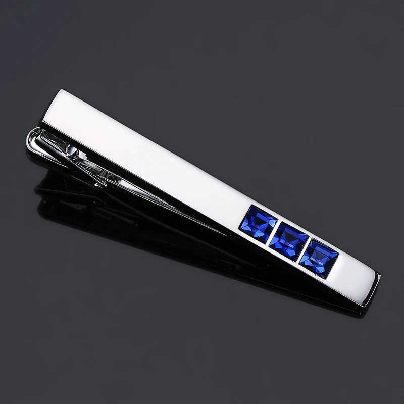 DY New high quality brass material Square Blue Crystal tie clip Fashion business suit mens tie clips Jewelry wholesaleX240914