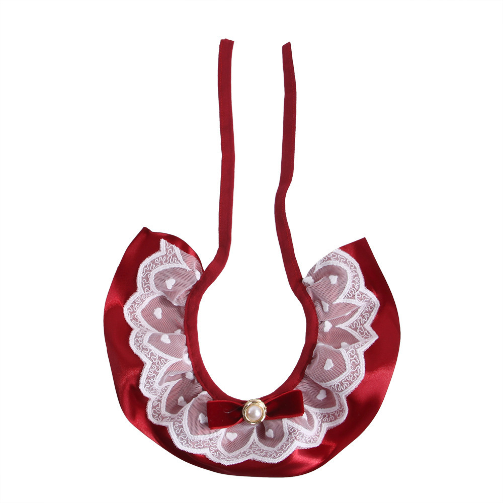 Pet Lace Collars Collar Accessories Adjustable Glossy Satin Ribbon Lace Cat Collar with Pearl Decoration for Medium Puppy & Cats