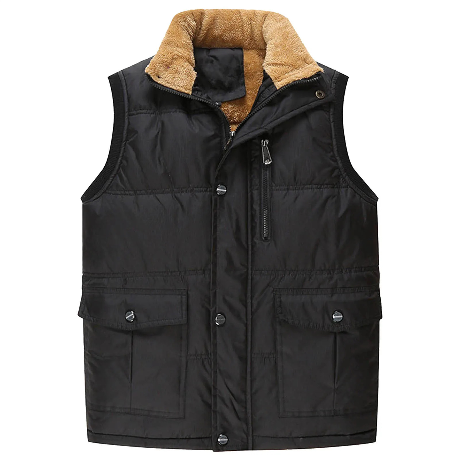 Mens Vest Warm Sleeveless Jacket Coats Fashion Plush Windproof Zipper Vest Autumn Winter Casual Waistcoat For Man Chalecos 240905