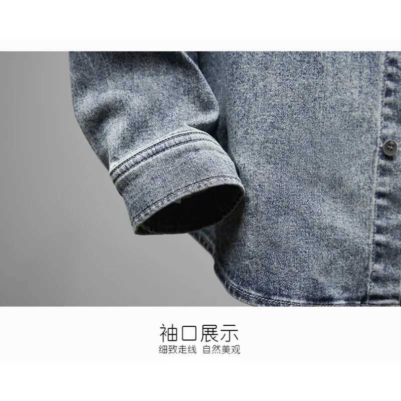 Korean version fashion wash gradient denim shirt mens high-quality street Harajuku casual jacket mens model W240914