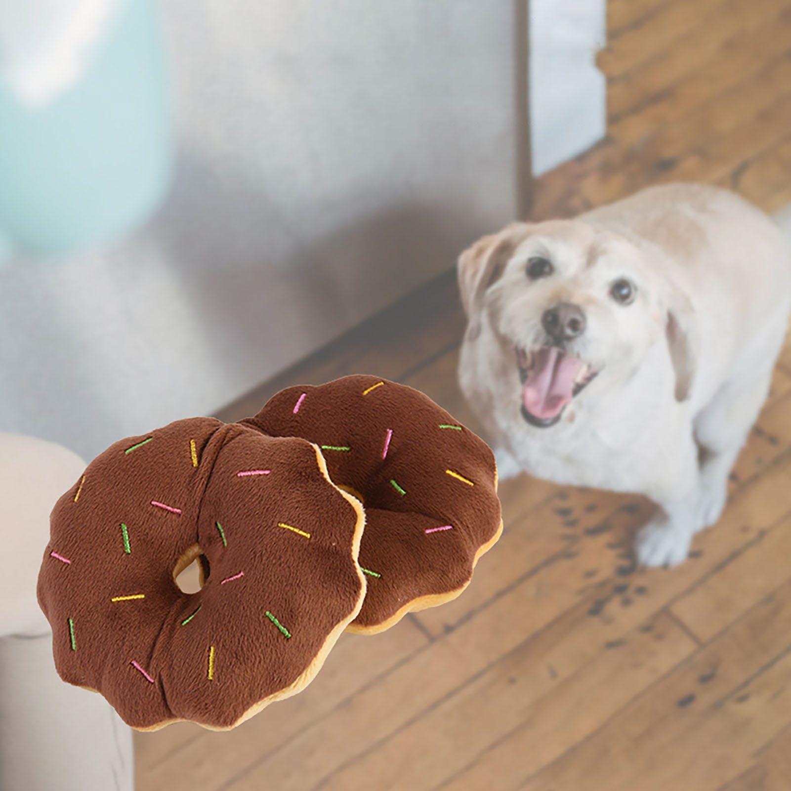 Dog Donut Toys Bite Resistant Teeth Grinding Relieve Boredom Cartoon Cute Squeaky Plush Dog Toy For Pet Supplies
