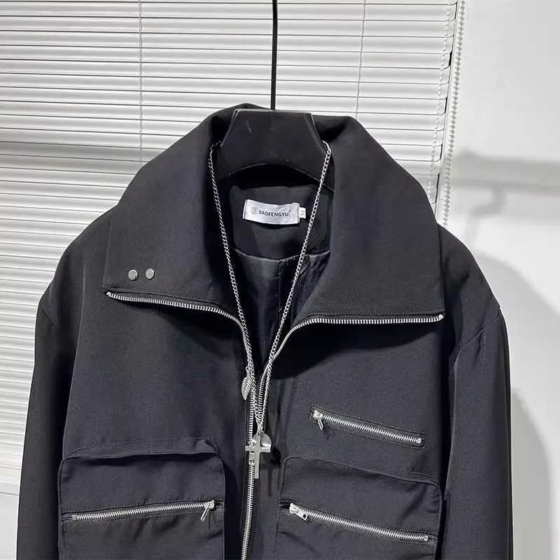 Owen Seak Men Cotton Jacket Gothic Style Mens Clothing Autumn Zipper Flying Jacket Women High Street Hip Top Black Coat W250524