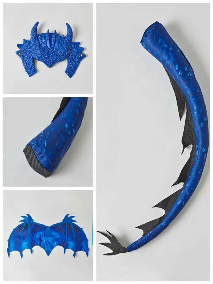 Boy Frost Blue Dragon Knight jumpsuit childrens Halloween carnival themed party costume with wing tail mask W240914