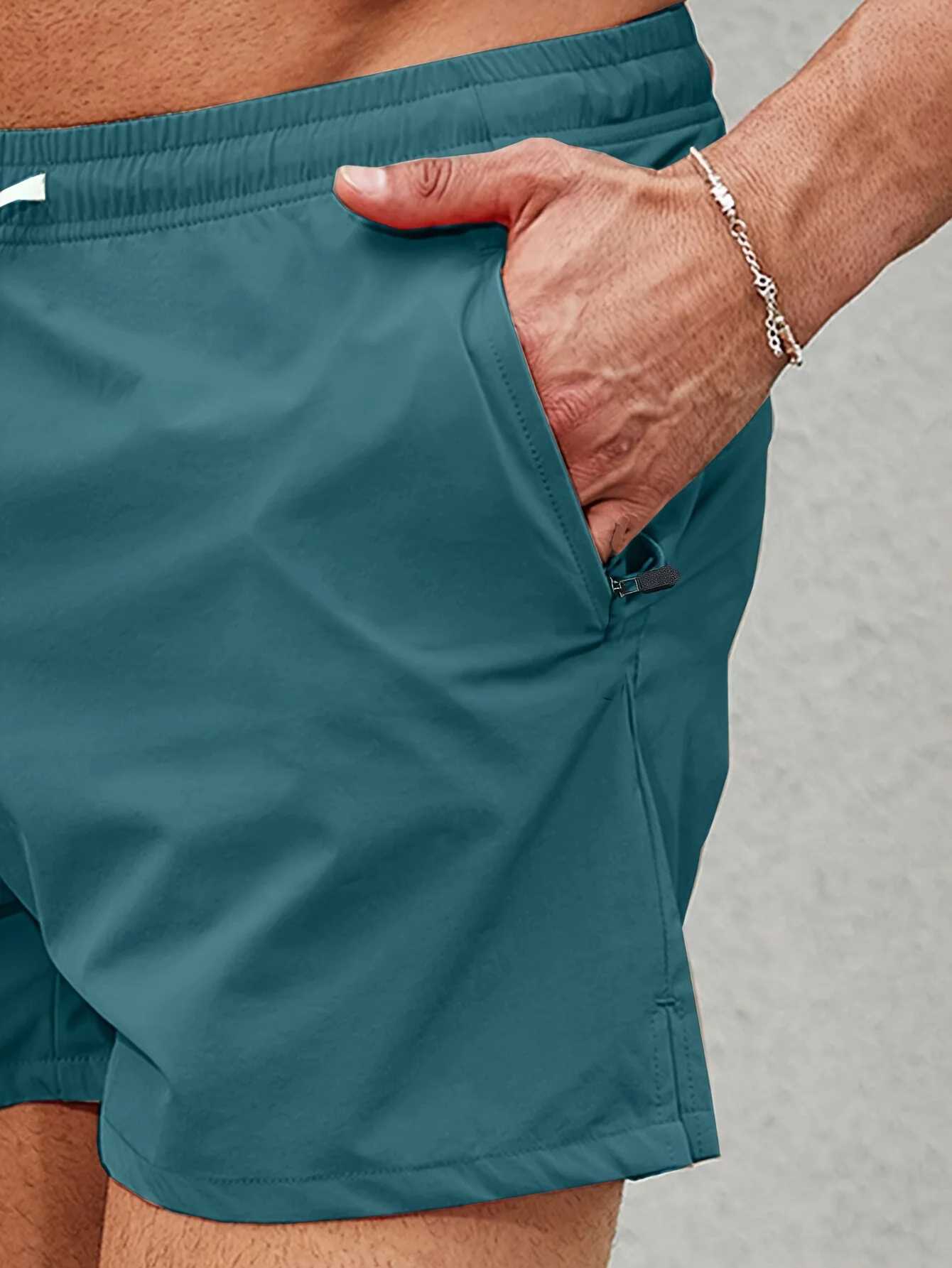 Mens Breathable Shorts With Pockets Summer Drawstring Elastic WaistLoose Fit Shorts For Running Fitness Training Y240914