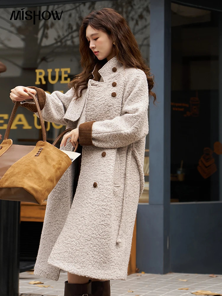 MISHOW Winter Womens Cashmere Coat Fashion Loose Double Chest Collar Thick Long MXC55W0143 240905
