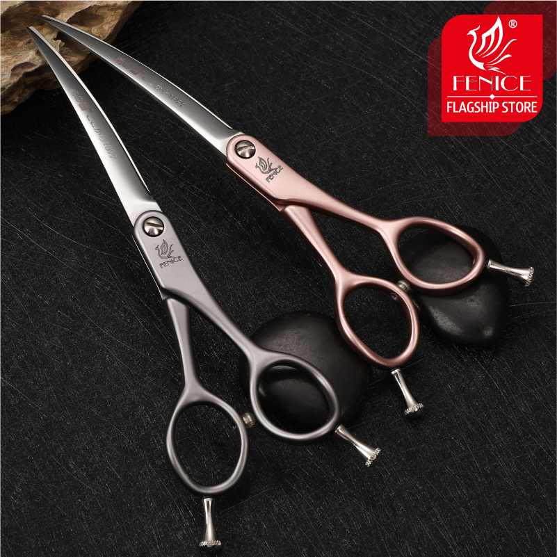 Fenice Dog Scissors JP VG10 Steel 35°Curved 6.25 Inch Curved&Straight Dog Grooming Scissors Pet Trimming Scissors