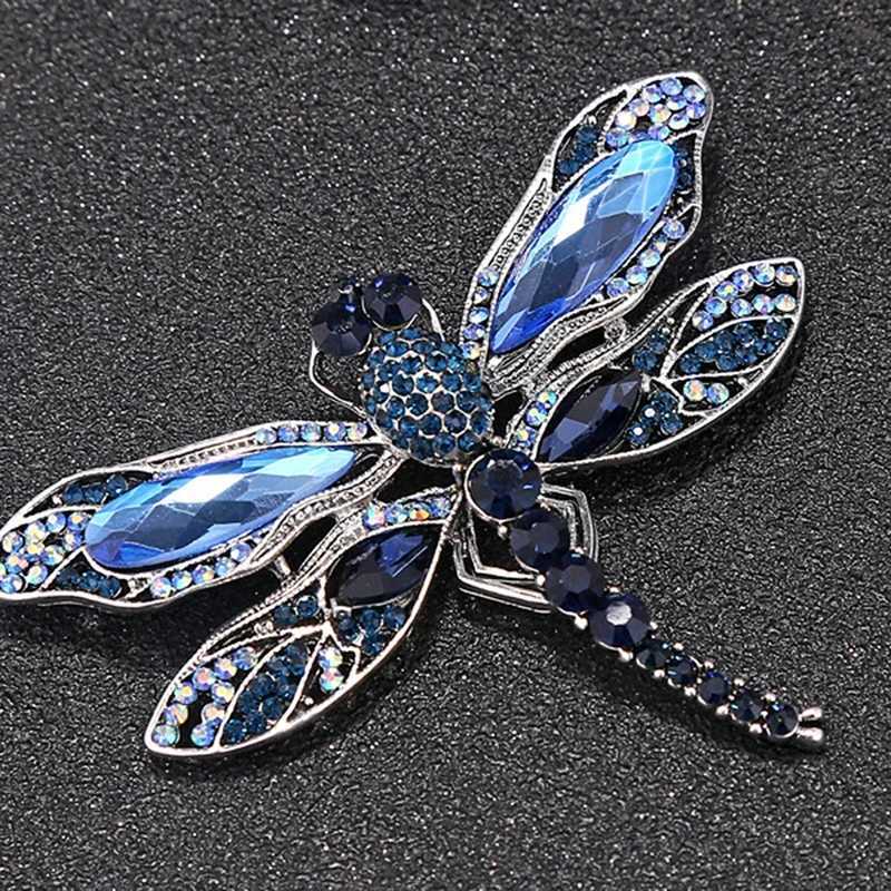 Blue Crystal Vintage Dragonfly Brooches for Women High Grade Fashion Insect Brooch Pins Coat Accessories Animal Jewelry GiftsX240914