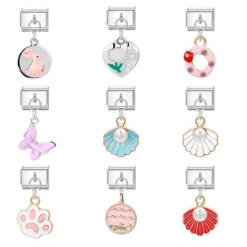 New Women's Gift Cute Dragonfly Butterfly Tulip Pendant Italian Charms Links Bangle Beads Fit 9mm Stainless Steel Bracelet Making DIY For Women F