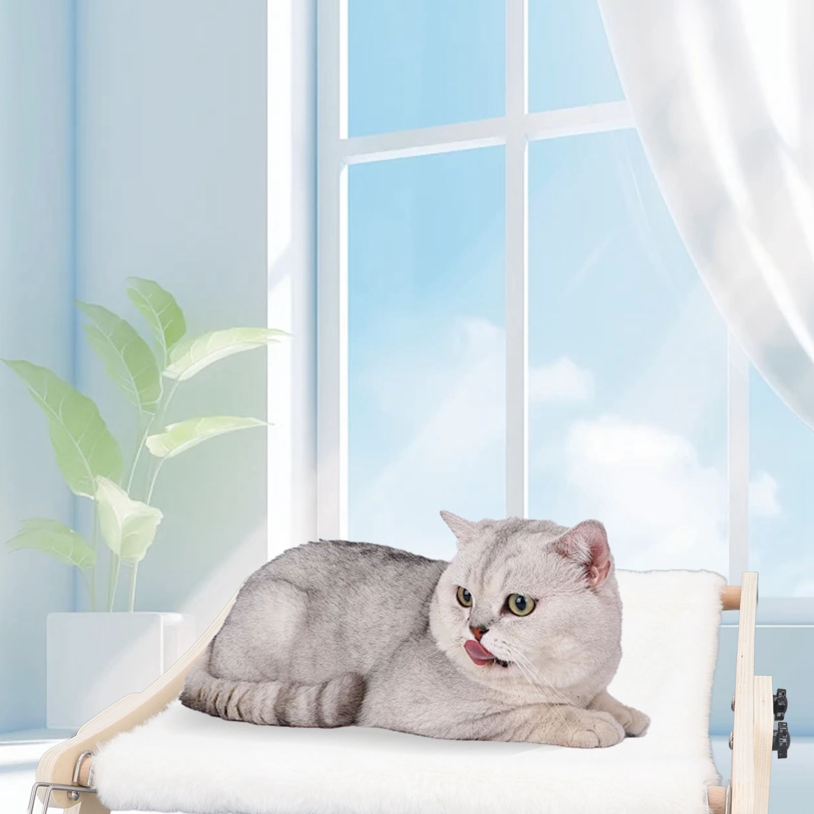 Cat Window Sill Hammock Space Saving Hook And Loop Fastener Stable Structure Cat Window Hammock Bed For Balcony Bedside