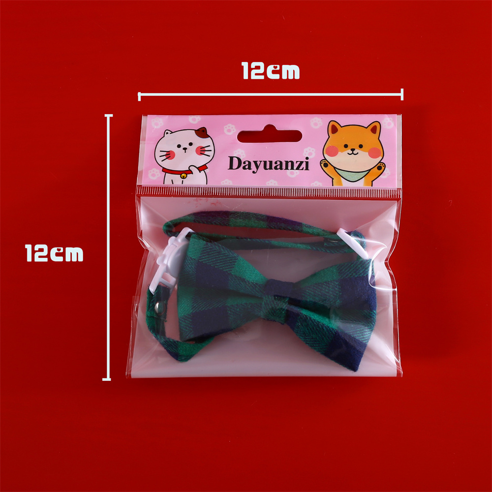 Christmas Bow Tie Pet Collar Red & Green Plaid Anti-Suffocation Adjustable Cat Collar Bow Tie Puppy Collars Necklace Accessories