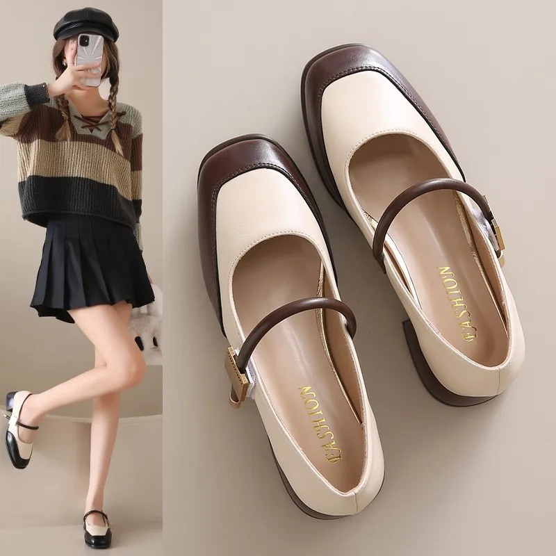 color Soft blocked low order for women 2024 new square toe shallow mouth Mary Jane small leather shoes 5159 shal
