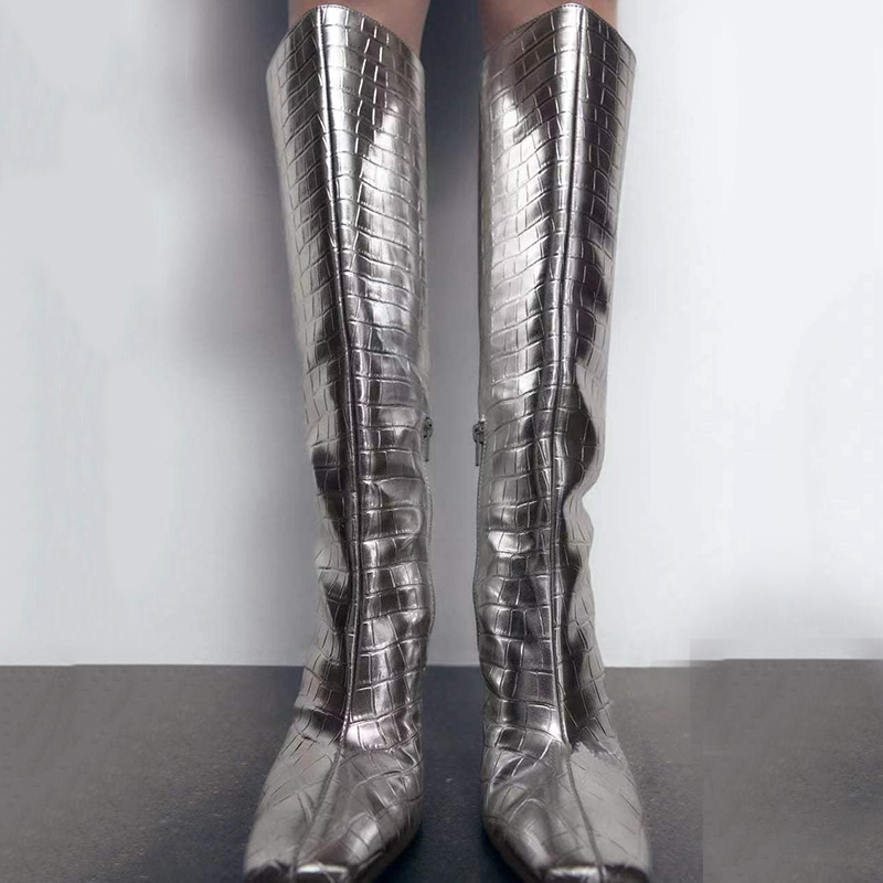 JOZHAMTA Size 34-43 Knee Boots Women Band High Heels New Shoes Woman Winter Fashion Square Toe Long Boot