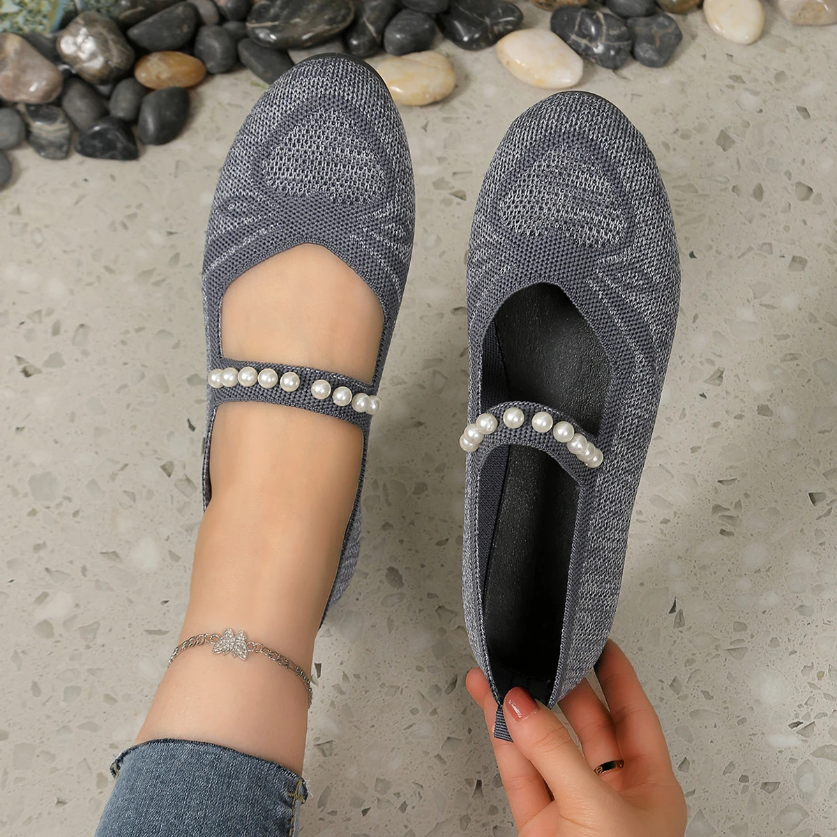 Mesh Women's Ballet Flat Shoes Comfortable Breathable Knitted Casual Shoes Women Plus Size Soft Sole Loafers Woman 2024