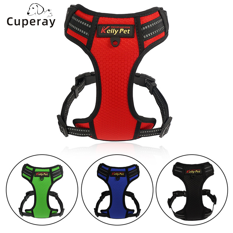 Adjustable Pet Harness Mesh Comfortable and Breathable Nylon Reflective Dog Harness, for Medium Large Dogs Running and Training