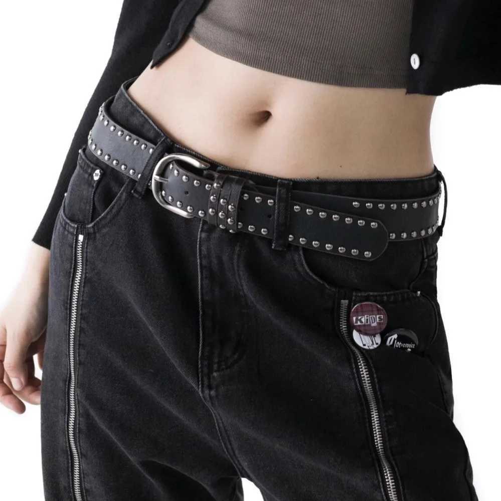 American Hip Hop Belt Womens Wide Belt Y2K Belt Punk Style Willow Nail Black Versatile INS Casual BeltX240914