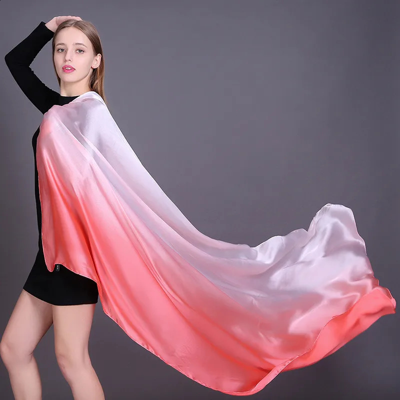 LaMaxPa Soft Women Gradient Silk Scarf Autumn Winter Long Bandana Shawls and Wraps Female Hijab Echarpe Pashmina 240912