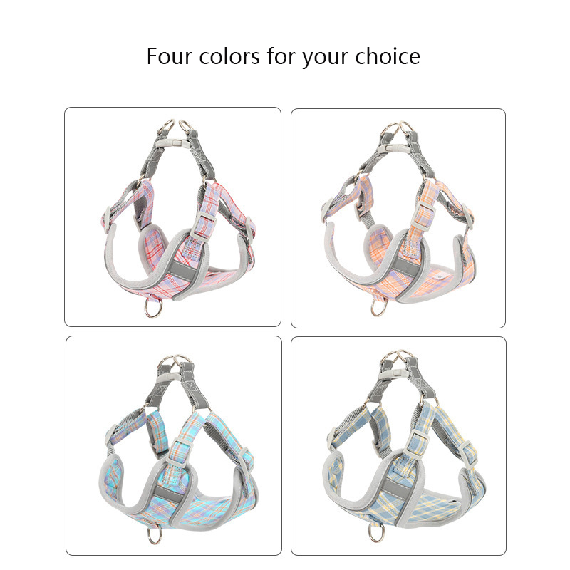 Plaid Dog Harness with Leash Adjustable Reflective Vest-style Pet Harness and Leash Set for Large, Medium and Small Dogs Outdoor