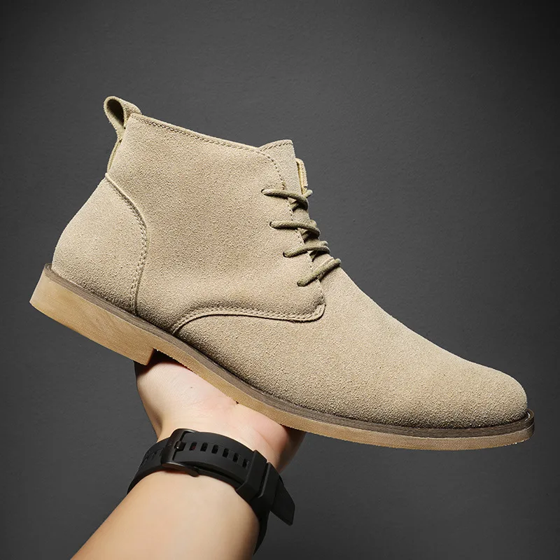 2024Ankle Boots For Men Winter Boot Lace Up British Style Classic Suede Boots Casual Shoes Work Footwear Botas Zapatos Hombre