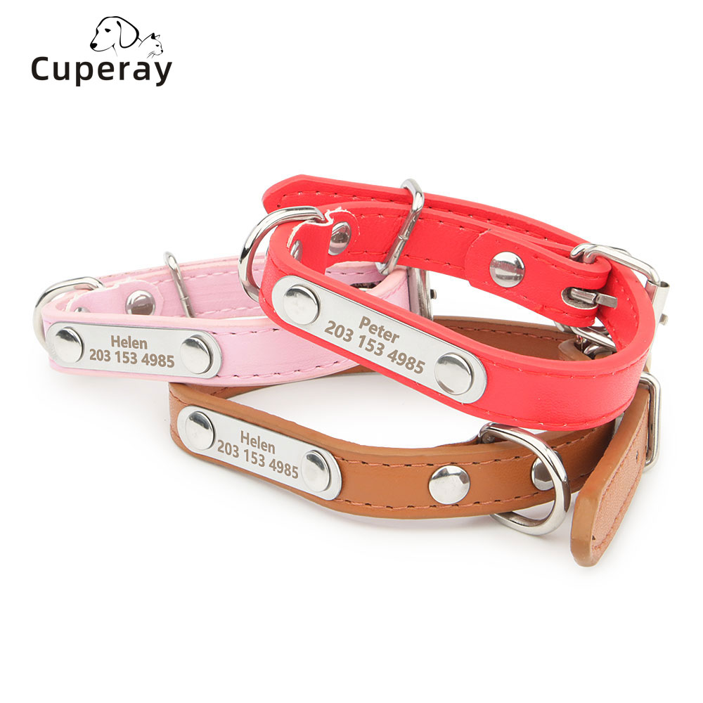 Custom Leather Pet Dog Collars Engraved Personalized Dog ID Tag Collar Leash Lead for Small Medium Large Dogs Adjustable Collar