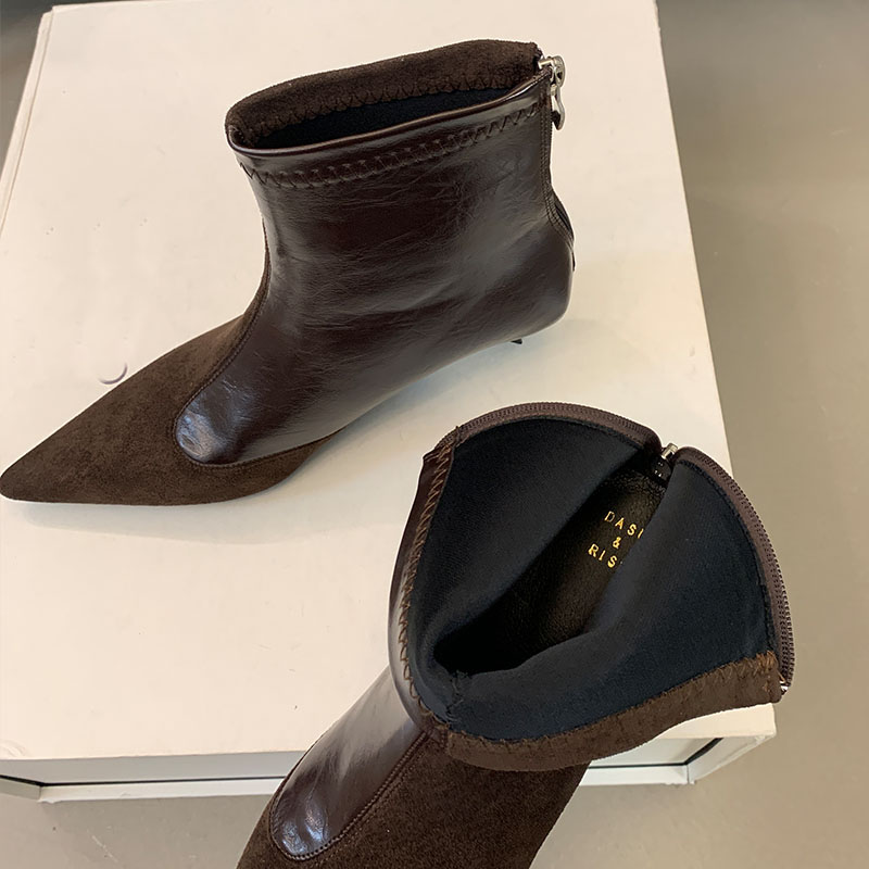 Fashion Pointed Toe Elastic Ladies Ankle Boots With Heels Zippers Footwear Modern Women Short Stretch Booties Shoes