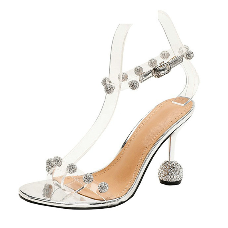 2024 Spring New Transparent Heels Rhinestone Special-shaped Heel Sandals Women Beautiful Sexy Fairy Wind Crystal Sandals