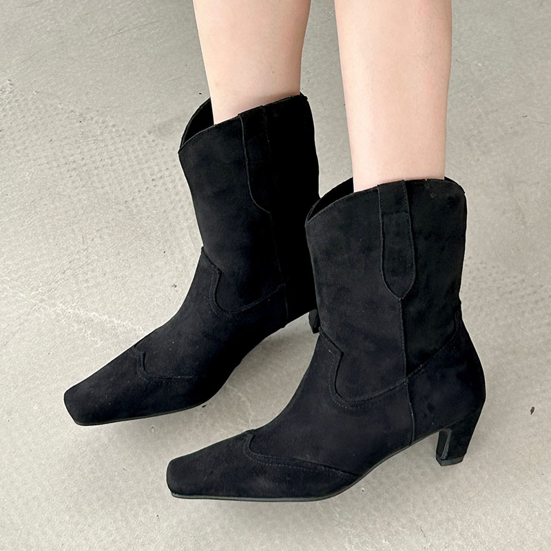 New Footwear Western Short Booties With Heels For Women Fashion Designer Slip On Shoes Ladies Ankle Boots