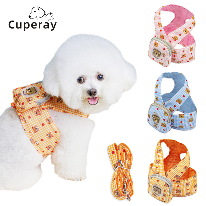 Dog Harness Backpack,Breathable Pet Leashes Vest Cute Bear Bag Lightweight Self Backpack for Pet Outdoor Training Walking Hiking