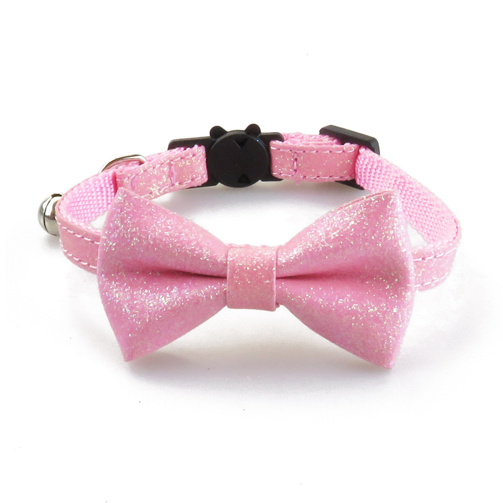 Glitter Cat Collar Breakaway with Bow Tie Bell for Kitty Removable Adjustable Accessories Safety Kitten Collar for Cat and Puppy