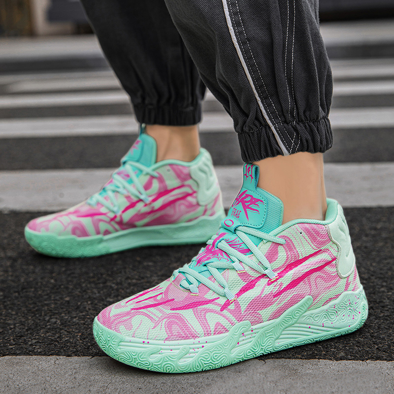 Basketball shoes for men and women anti-slip wear absorbent net surface breathable student fashion trend sports shoes high top